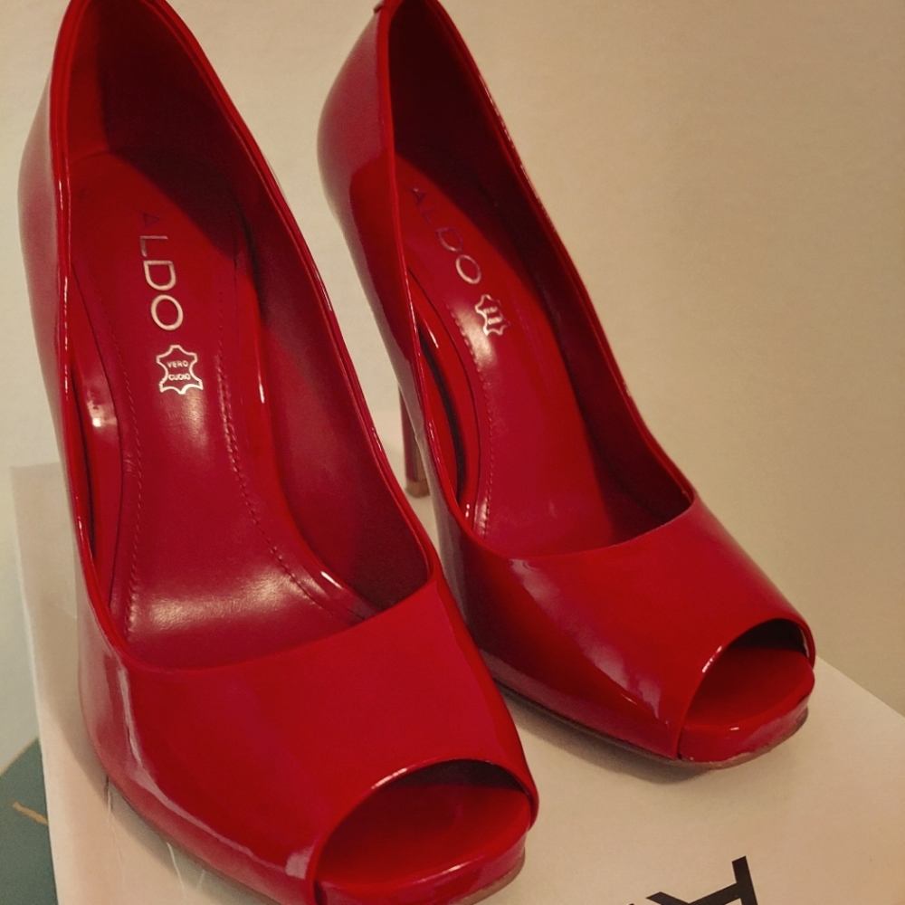 Aldo Red Peep Toe Heels Size 37 EU (6.5 US)